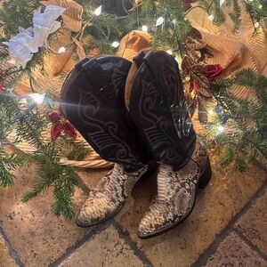 Vintage TEXAS Snakeskin and Brown Heeled Boots